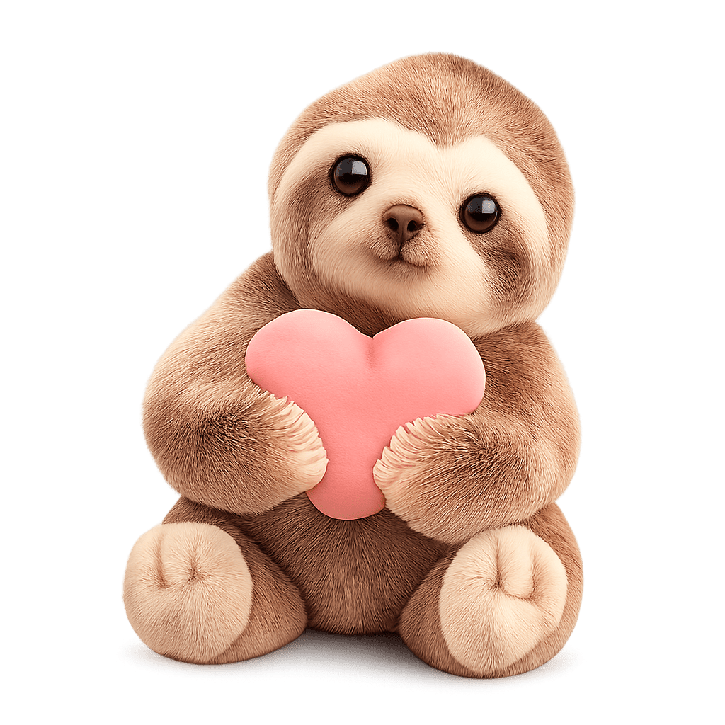 Magic Baby sloth holding a soft heart